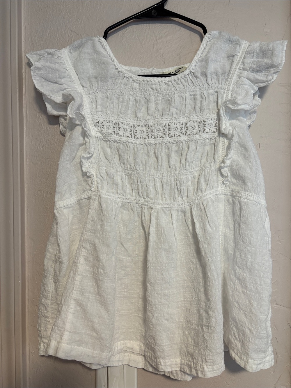 Max Studio White Eyelet Ruffled Cotton Blouse